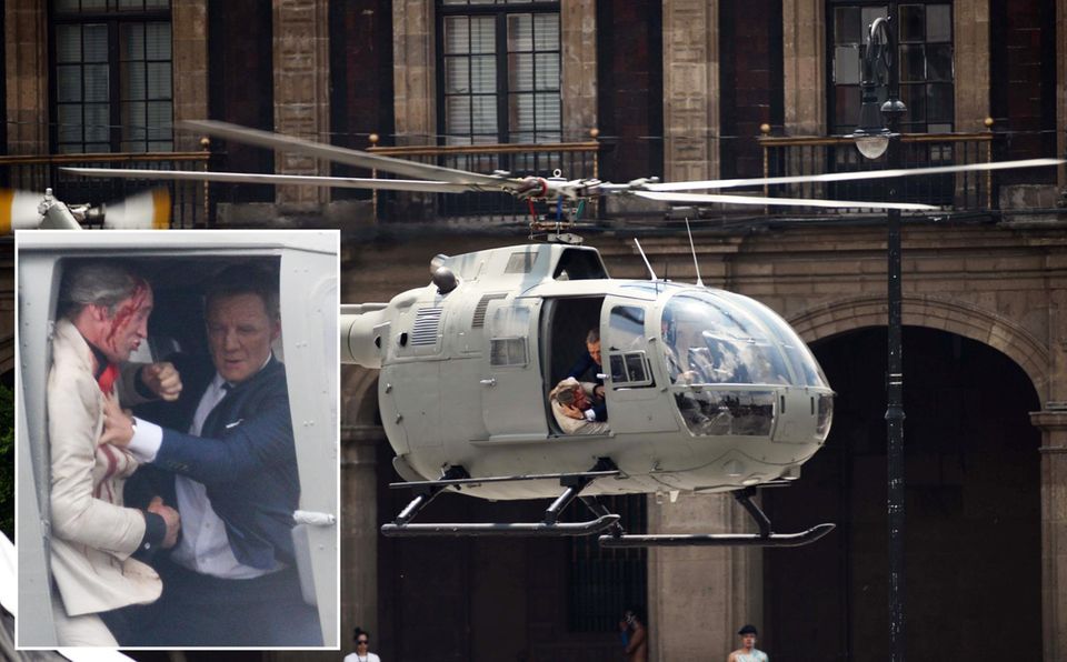 28. März 2015: ... für die spannende Kampfszene im Helikopter lässt Daniel Craig dann aber doch ein Double ran.