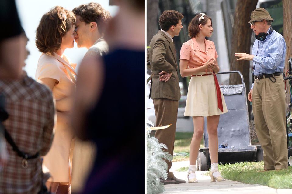 24. August 2015: Kristen Stewart und Jesse Eisenberg drehen für den neuen Film von Woody Allen eine Kuss-Szene.