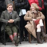 24. November 2015: Die Schauspieler Jessica Chastain und Daniel Brühl haben sichtlich viel Spaß am Set von "The Zookeepers Wife".