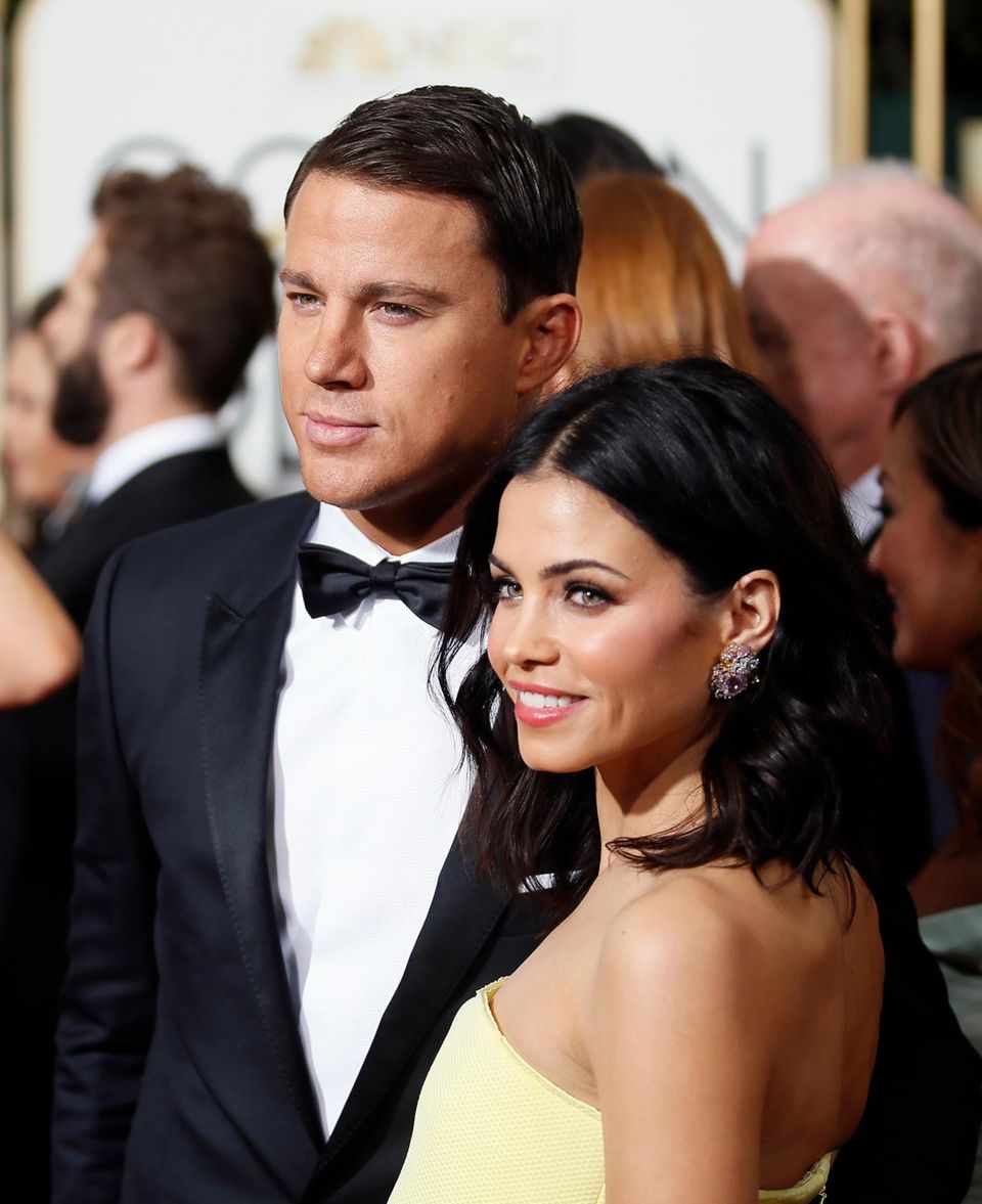 "Foxcatcher", in dem Channing Tatum einen Ringer spielt, ist als bestes Drama nominiert. Er kommt mit seiner Frau Jenna Dewan-Tatum zur Preisverleihung.