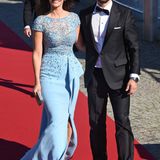 Die Strahlendeste des Polterabend war aber natürlich die Braut selber. Richtig Hollywood-like war Sofia Hellqvists Wahl auf ein hellblaues Traumkleid von Zuhair Murad gefallen.
