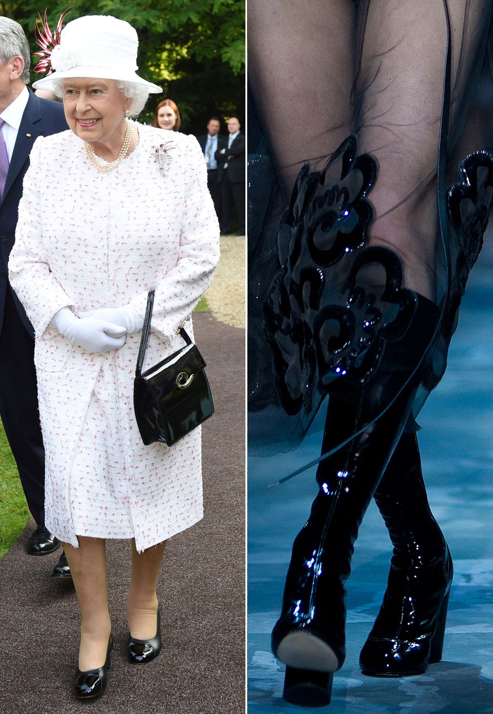 Glänzende Auftritte ist Elizabeth II. ja ohnehin gewohnt. In Berlin legte sie sogar noch einen drauf und kombinierte Lackleder- Accessoires zum zarten Kostüm. In eine neue Handtasche von Marc Jacobs muss sie also nicht investieren. Sie hat den Trend längst erkannt! Glänzende Auftritte ist Elizabeth II. ja ohnehin gewohnt. In Berlin legte sie sogar noch einen drauf und kombinierte Lackleder- Accessoires zum zarten Kostüm. In eine neue Handtasche von Marc Jacobs muss sie also nicht investieren. Sie hat den Trend längst erkannt!