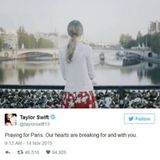 Nach den Terroranschlägen von Paris: Taylor Swift postet auf Twitter ein altes Foto von sich, das in Paris von ihr aufgenommen wurde. Statt "Stadt der Liebe" ist bei ihr jedoch eher von "gebrochenen Herzen" die Rede.