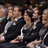 Die erste Reihe im Parkett: Prinzessin Christina (Schwester von König Carl Gustaf), ihr Mann Tod Magnusson, Prinzessin Madeleine, ihr Mann Chris O'Neill, Prinzessin Sofia und Prinz Carl Philip.