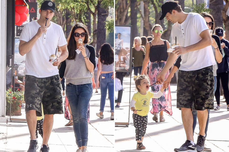 Juni 2016  Ashton Kutcher und Mila Kunis machen mit Wyatt Halt bei "Salt & Straw" in Sherman Oaks, um sich bei einem Eis zu erfrischen. Ihre kleine "Prinzessin" wird dabei liebevoll von Papa Ashton gefüttert.