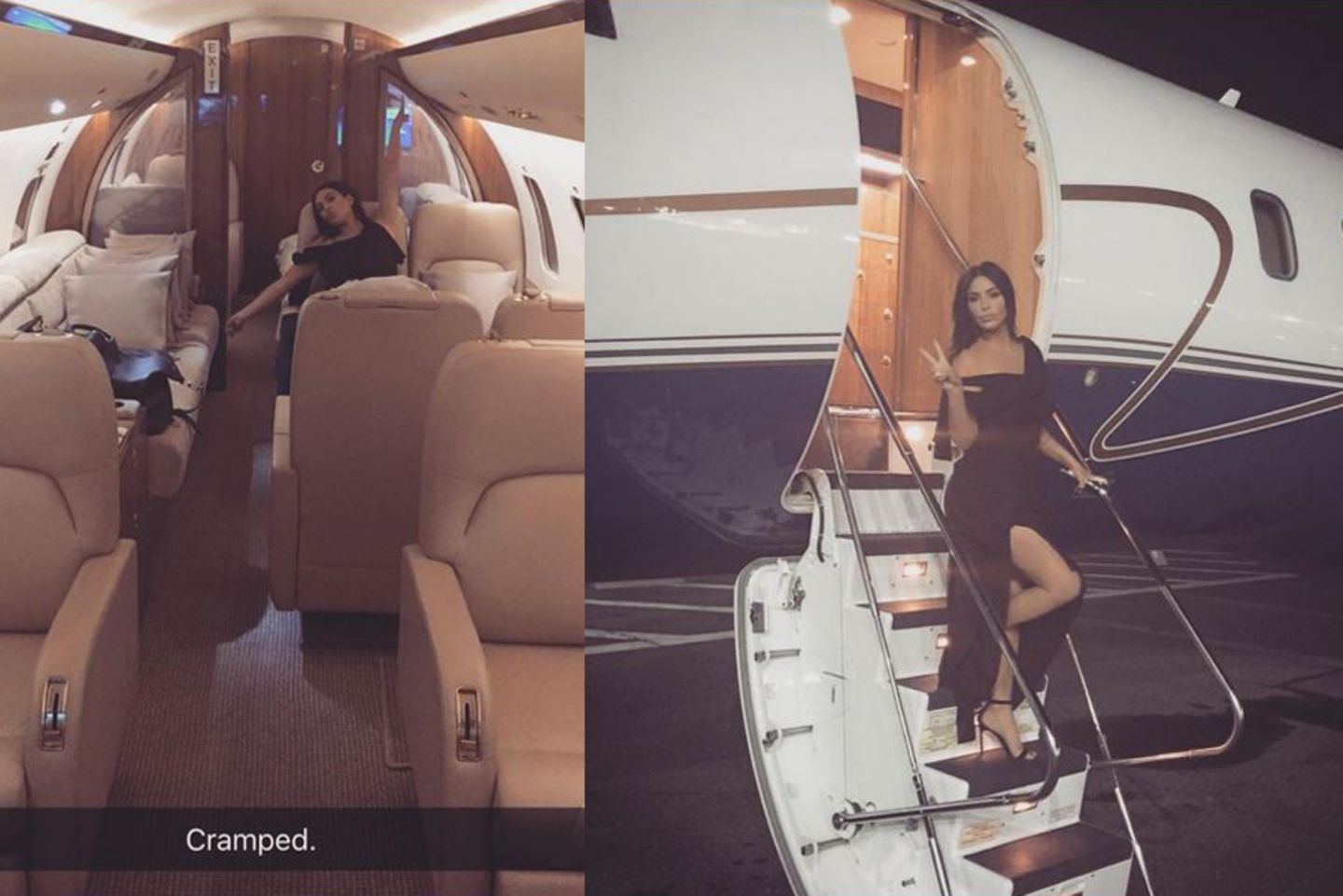Kim Kardashian fühlt sich etwas beengt in ihrem Privatjet. Was sie wohl zu herkömmlichen Sitzplätzen in Fliegern sagen würde? Perfekt gestylt, verlässt sie die Maschine, um in Cannes zu feiern.