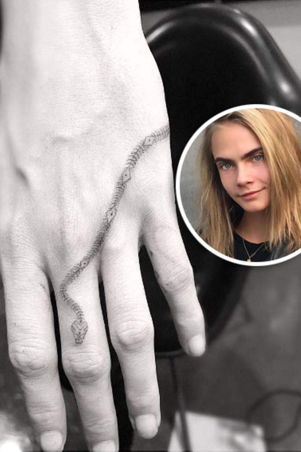 Cara Delevingne hat ein neues Tattoo. Das Model kann bereits mehr als 20 Tattoos ihr eigen nennen, aber dieses sorgt doch für Gesprächsstoff. Es ist eine Schlange und eine komplizierte Tattootechnik, die sich von ihren Handgelenk zum Mittelfinger schlängelt. Ob es eine Beziehung zur Trennung von ihrer Exfreundin St Vincent und ihrer neuen Partnerin Kristen Stewart gibt?