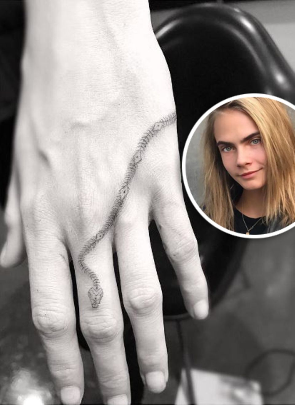 Cara Delevingne hat ein neues Tattoo. Das Model kann bereits mehr als 20 Tattoos ihr eigen nennen, aber dieses sorgt doch für Gesprächsstoff. Es ist eine Schlange und eine komplizierte Tattootechnik, die sich von ihren Handgelenk zum Mittelfinger schlängelt. Ob es eine Beziehung zur Trennung von ihrer Exfreundin St Vincent und ihrer neuen Partnerin Kristen Stewart gibt? Cara Delevingne hat ein neues Tattoo. Das Model kann bereits mehr als 20 Tattoos ihr eigen nennen, aber dieses sorgt doch für Gesprächsstoff. Es ist eine Schlange und eine komplizierte Tattootechnik, die sich von ihren Handgelenk zum Mittelfinger schlängelt. Ob es eine Beziehung zur Trennung von ihrer Exfreundin St Vincent und ihrer neuen Partnerin Kristen Stewart gibt?