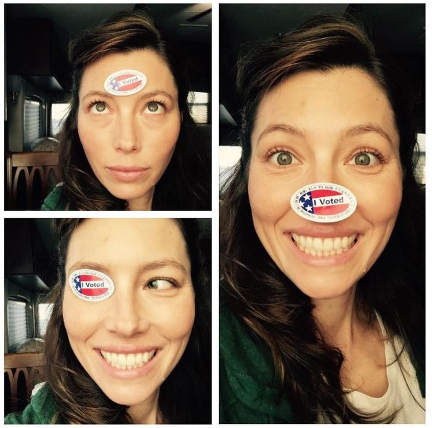 Jessica Biel hat schon vor einer Woche ihre Stimme abgegeben und ein lustiges Shooting mit ihrem Sticker gemacht.