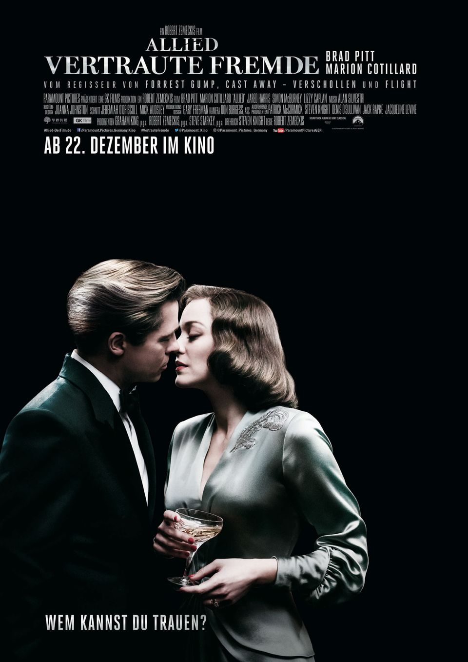 Brad Pitt und Marion Cotillard spielen die Hauptrollen in "Allied - Vertraute Fremde". Brad Pitt und Marion Cotillard spielen die Hauptrollen in "Allied - Vertraute Fremde".