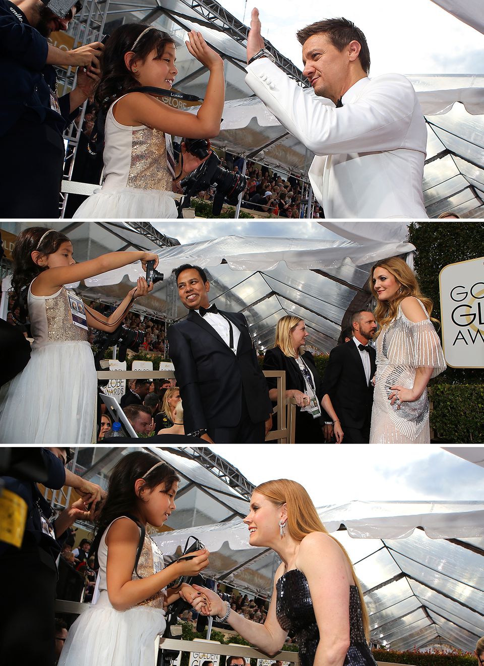 Dieser kleine Fan zieht die Aufmerksamkeit der großen Stars auf sich. Jeremy Renner, Drew Barrymore und Amy Adams posieren für das Mädchen und nehmen sich extra viel Zeit. Dieser kleine Fan zieht die Aufmerksamkeit der großen Stars auf sich. Jeremy Renner, Drew Barrymore und Amy Adams posieren für das Mädchen und nehmen sich extra viel Zeit.