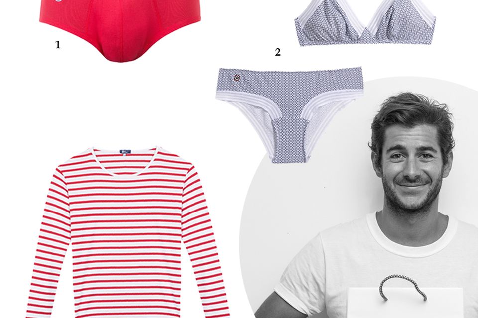 Guillaume Gibault: 1. Roter Slip, 29 Euro; 2. Wäscheset mit Print, 90 Euro; 3. Streifenshirt, 70 Euro. Alle Produkte erhältlich über leslipfrancais.de 1. Roter Slip, 29 Euro; 2. Wäscheset mit Print, 90 Euro; 3. Streifenshirt, 70 Euro. Alle Produkte erhältlich über leslipfrancais.de