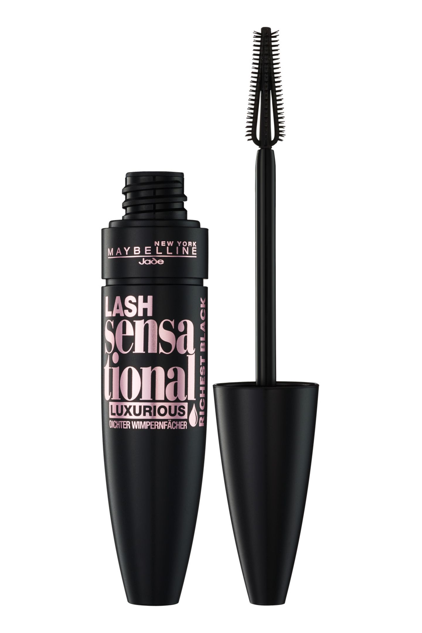 Das kegelförmige Bürstchen trägt die Textur exakt auf: "Lash Sensational Luxurious Richest Black" von Maybelline New York, 10 Euro