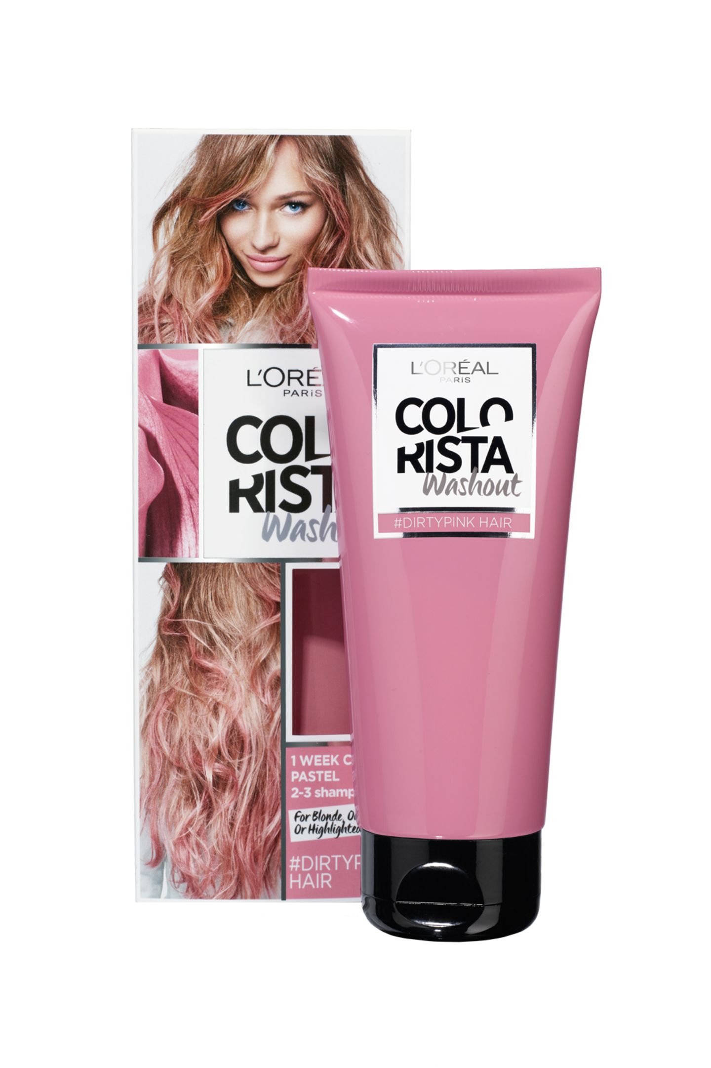 Haarfarbe, die bis zu 15 Wäschen hält: "Colorista 2-Week-Washout Dirty Pink" von L’Oréal Paris, ca. 8 Euro