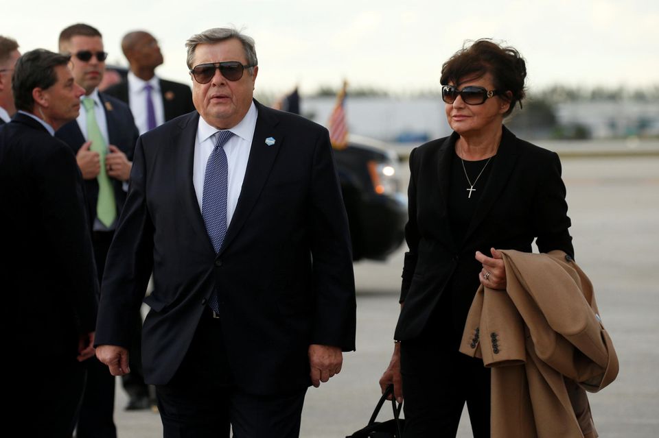 Viktor Knvas und Amalija Knavs, die Eltern von First Lady Melania Trump, am 17. März in Palm Beach