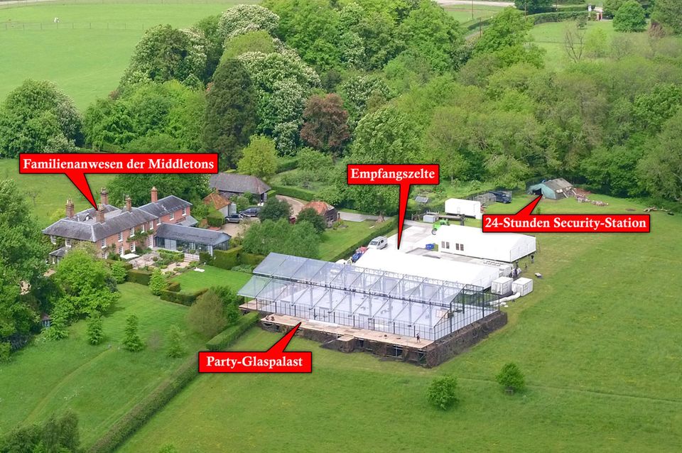 James Matthews + Pippa Middleton : Auf dem Anwesen der Familie Middleton wurde ein ganze Party-Arena eingerichtet: Glaspavillon, Luxus-Toiletten und ein Sicherheitsdienst finden hier ihr Plätzchen. Auf dem Anwesen der Familie Middleton wurde ein ganze Party-Arena eingerichtet: Glaspavillon, Luxus-Toiletten und ein Sicherheitsdienst finden hier ihr Plätzchen.
