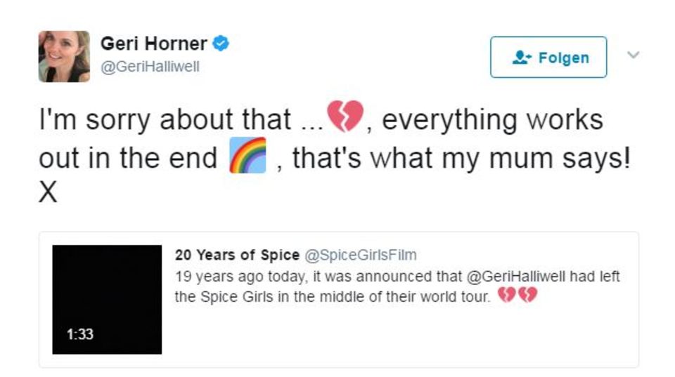 Geri Halliwell: Geri Halliwells Tweet. Geri Halliwells Tweet.