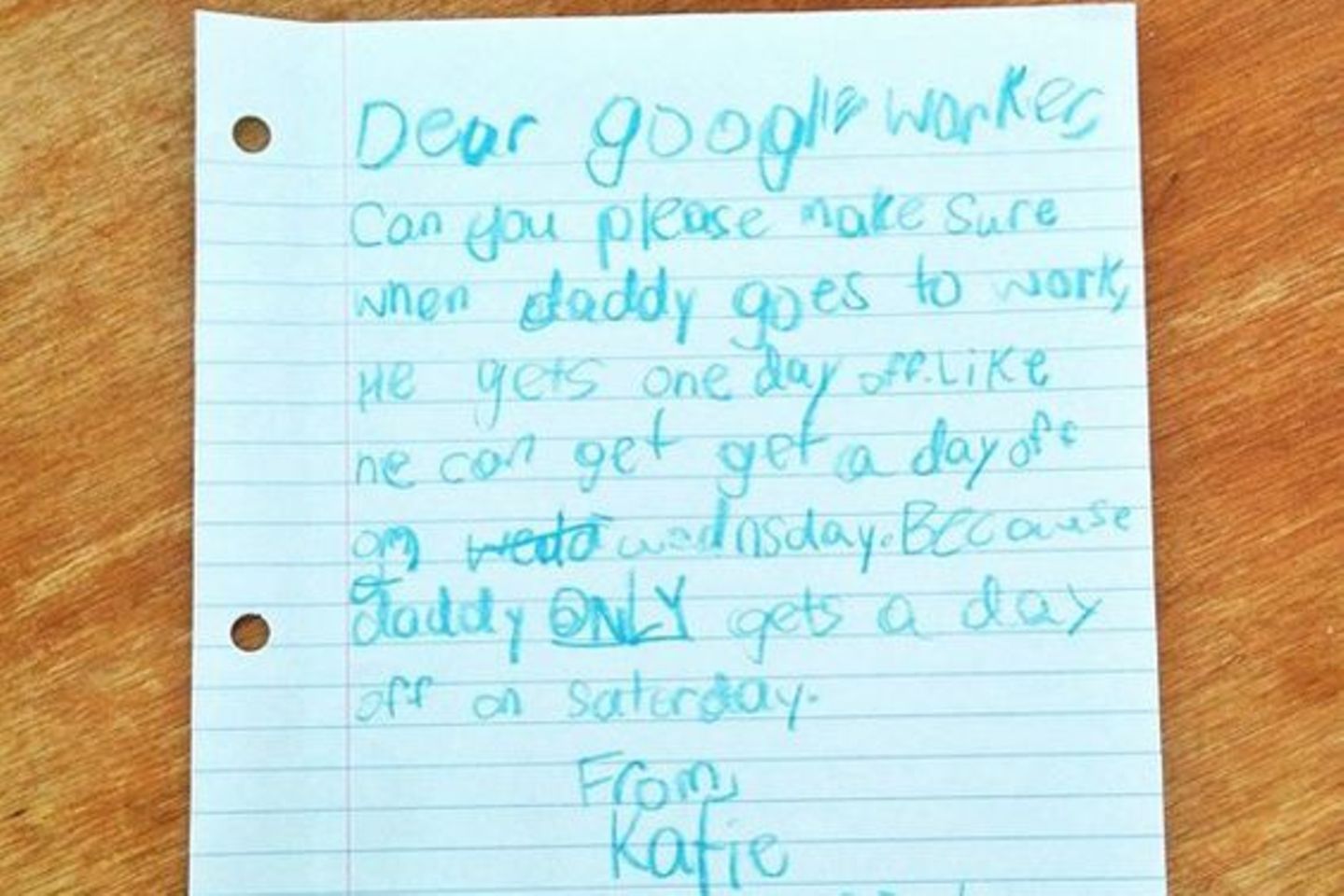 Urlaubsantrag von Katie für ihren Vater.