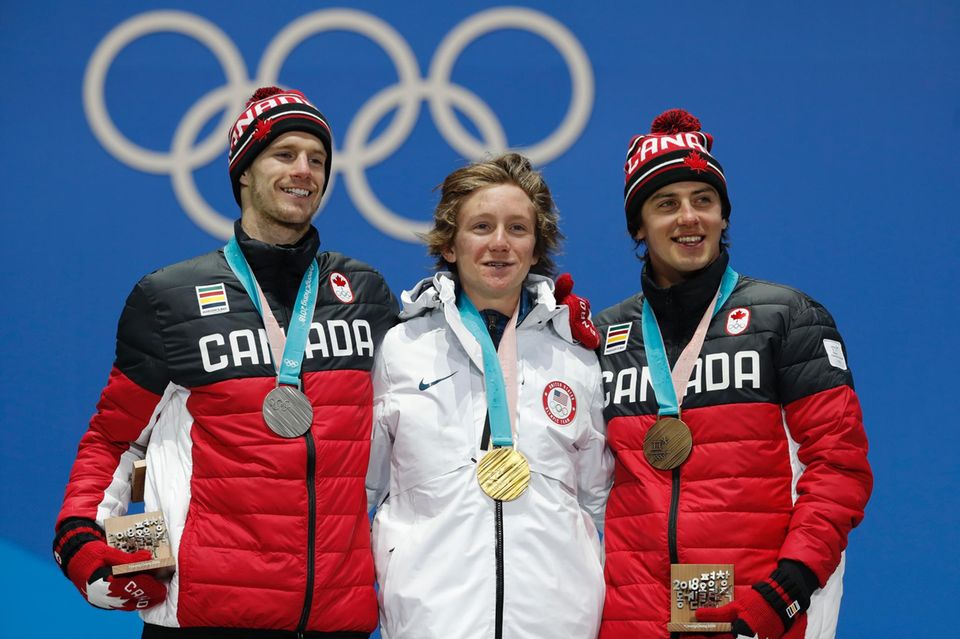 Olympische Winterspiele 2018: (v.l.n.r.) Max Parrot, Redmond Gerard, Mark McMorris (v.l.n.r.) Max Parrot, Redmond Gerard, Mark McMorris