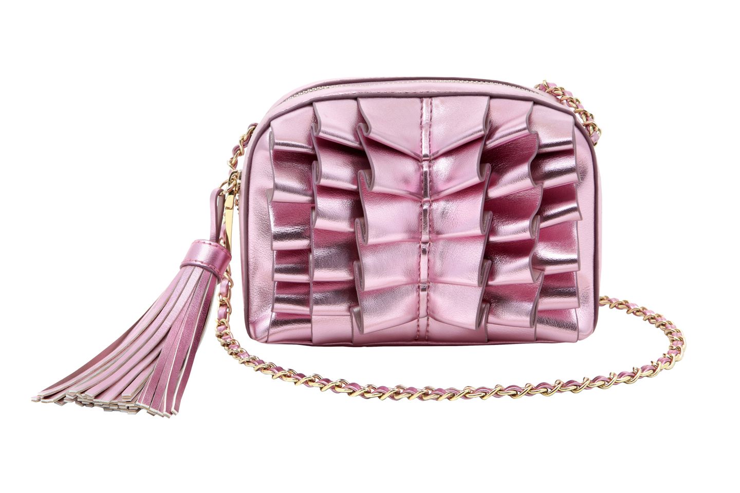Spiegelblank aufgerüscht: Tasche in Rosa von Blugirl, ca. 120 Euro