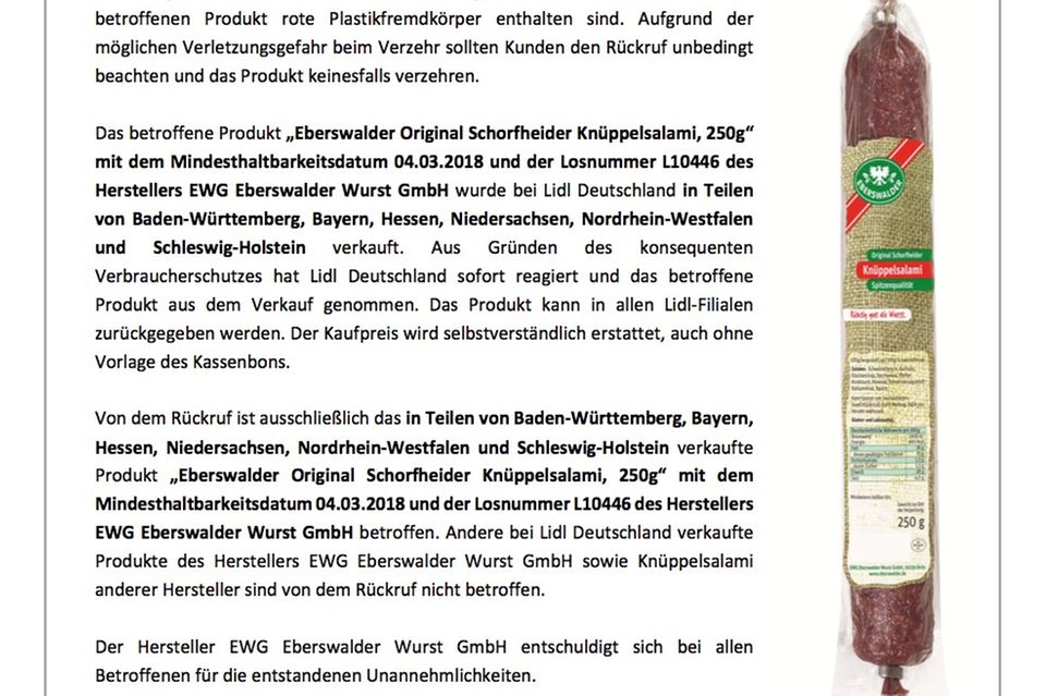 Produktrückruf: Kundeninformation Kundeninformation
