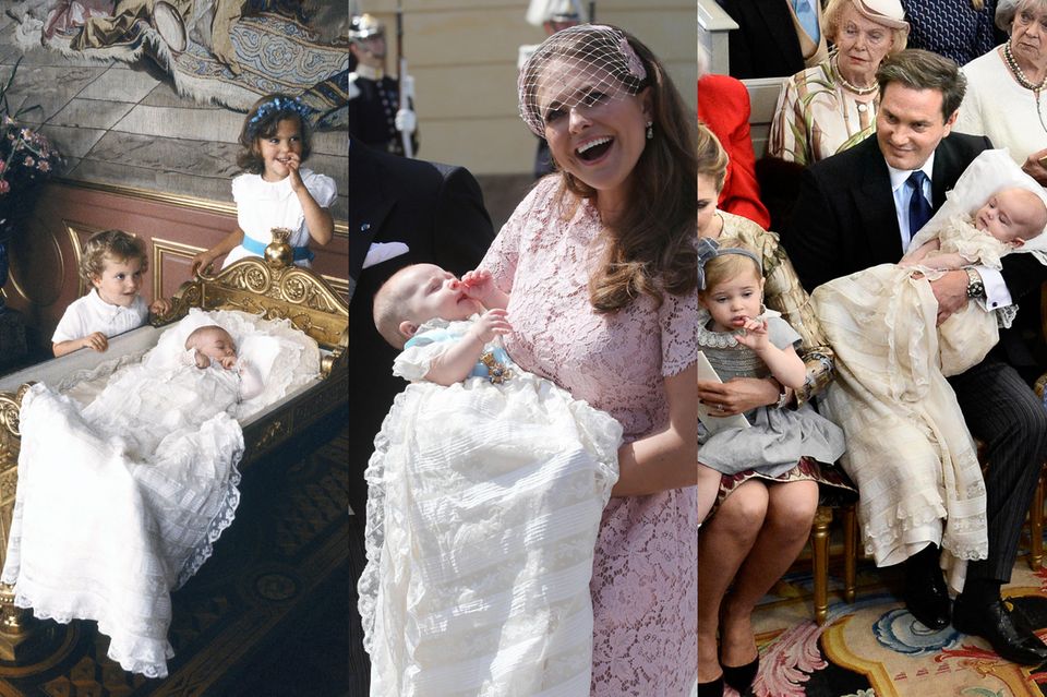 In 1982 trägt Prinzessin Madeleine das Taufkleid noch selbst. 32 Jahre später - im Juni 2014 - darf sie ihrem ersten Töchterchen, Prinzessin Leonore, das Erbstück anziehen, im Oktober 2015 dann ihrem ersten Sohn, Prinz Nicolas. Und bald darf auch Prinzessin Adrienne in den Traum aus Spitze schlüpfen.