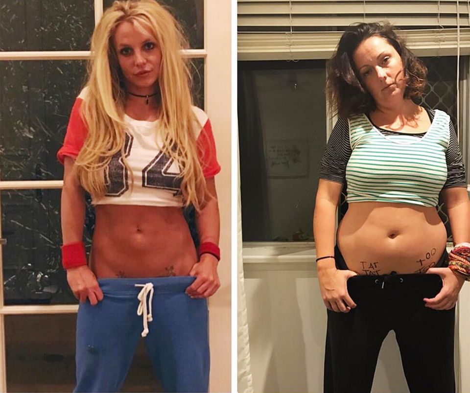 Während Britney Spears ihren trainierten Bauch in die Kamera hält, zeigt Celeste Barber ihre Realität und spricht damit dem Großteil ihrer Fans aus dem Herzen. Während Britney Spears ihren trainierten Bauch in die Kamera hält, zeigt Celeste Barber ihre Realität und spricht damit dem Großteil ihrer Fans aus dem Herzen.