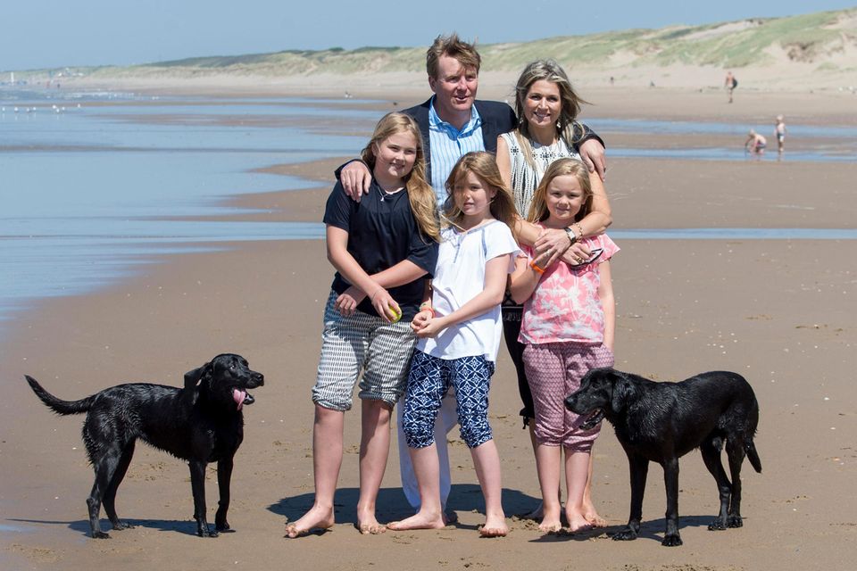 Königin Máxima + König Willem-Alexander: Die königliche Familie 2015 mit Nala und Skipper beim jährlichen Sommer-Fototermin am Strand von Wassenaar im Naturschutzgebiet Meijendel. Die königliche Familie 2015 mit Nala und Skipper beim jährlichen Sommer-Fototermin am Strand von Wassenaar im Naturschutzgebiet Meijendel.