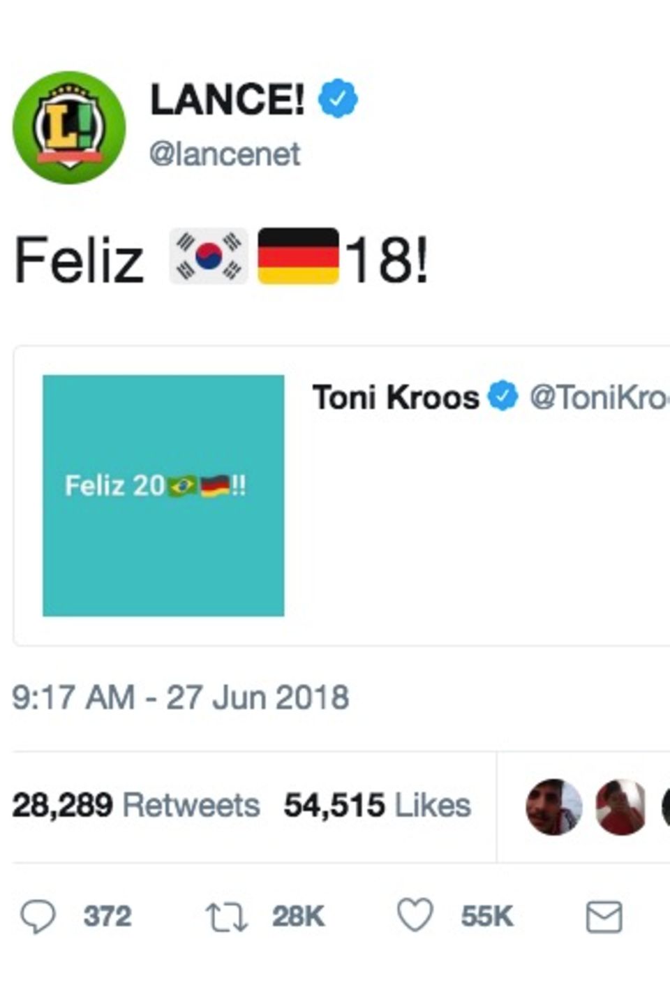 Die Brasilianer reagieren auf einen Tweet von Toni Kroos au dem Jahr 2017 Die Brasilianer reagieren auf einen Tweet von Toni Kroos au dem Jahr 2017