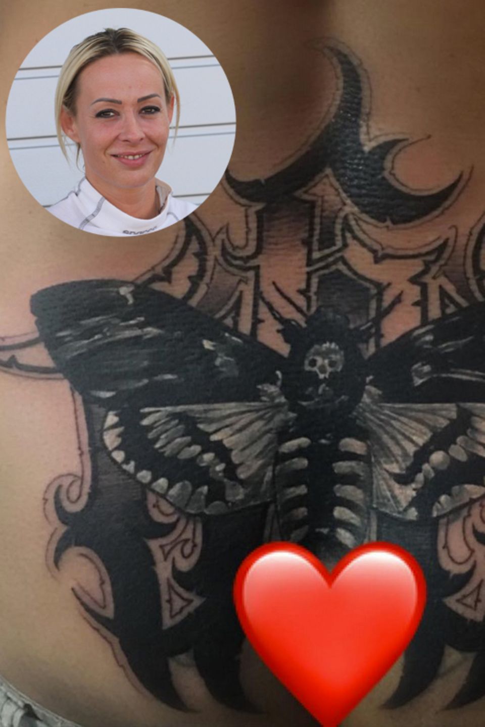 Erkennen Sie, welcher Star sich dieses mächtige Tattoo der Schicksalsgöttin "Acherontia Atropos" auf den Rücken hat tätowieren lassen? Auf ihrem Instagram-Account präsentiert Cora Schumacher ihr neuestes Tattoo, welches von nun an auf ihrem Steißbein zu sehen ist. 