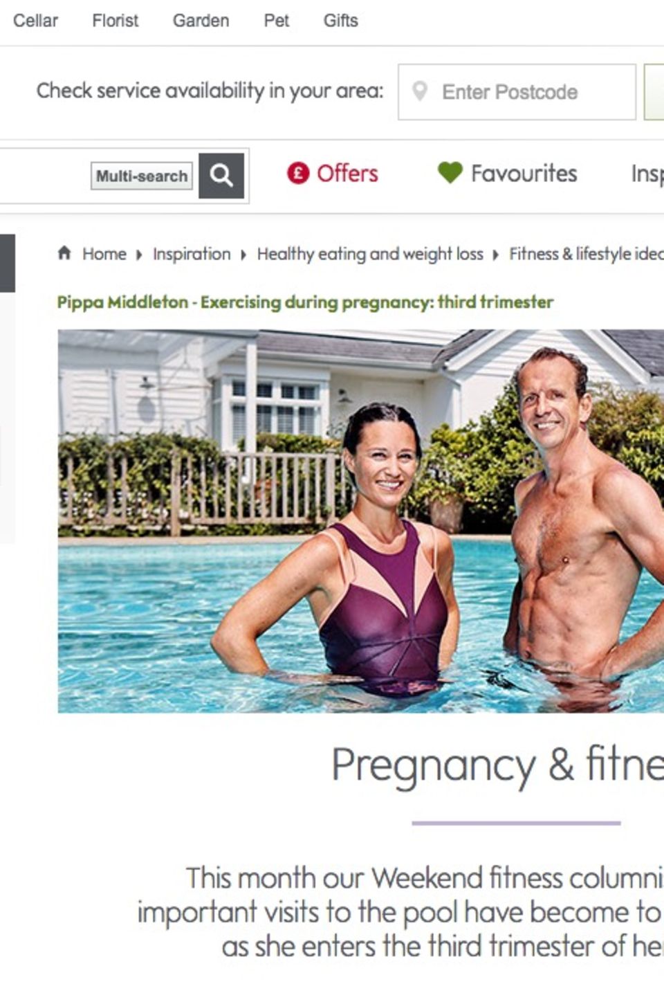 Auf waitrose.com schreibt Pippa Middleton über "Pregnancy & Fitness". Im dritten Artikel berichtet sie, dass sie aktuell schwimmt, um sich fit zu halten.