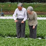23. August 2018  Kaiserin Michiko und Kaiser Akihito besuchen eine Gemüseplantage in der Ohinata Siedlung in Karuizawa während ihres Urlaubs in der Nagano Präfektur. 