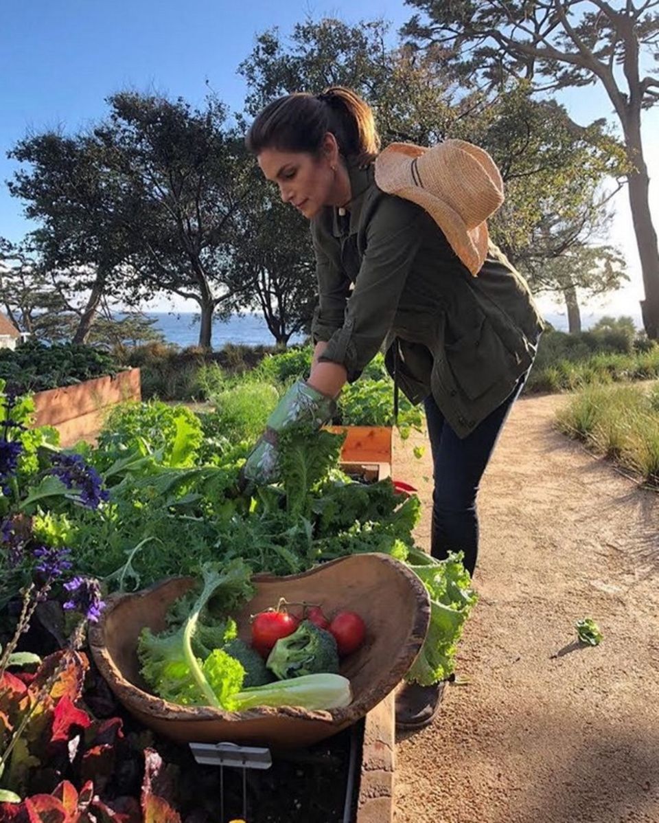Model Cindy Crawford hat viel Spaß am eigenen Gemüseanbau und ist stolz auf die heimische Ernte. 