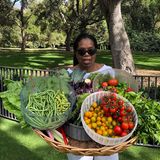 Wow, was für eine Ausbeute. Oprah Winfrey hat Bohnen, Kohl und Tomaten aus ihrem Garten geerntet. 