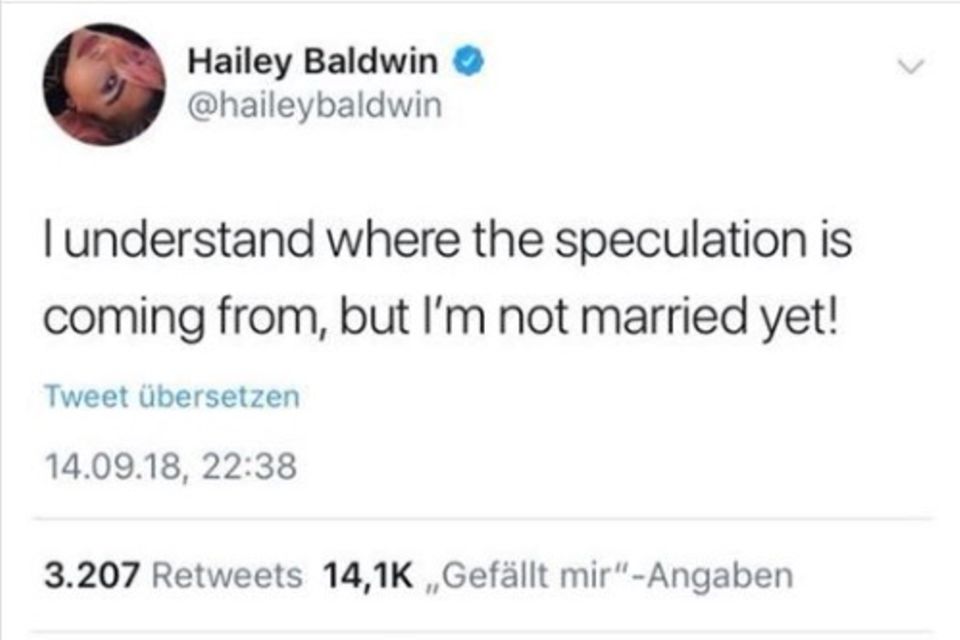 Hailey Baldwin setzt den Hochzeits-Spekulationen höchstpersönlich ein Ende. 
