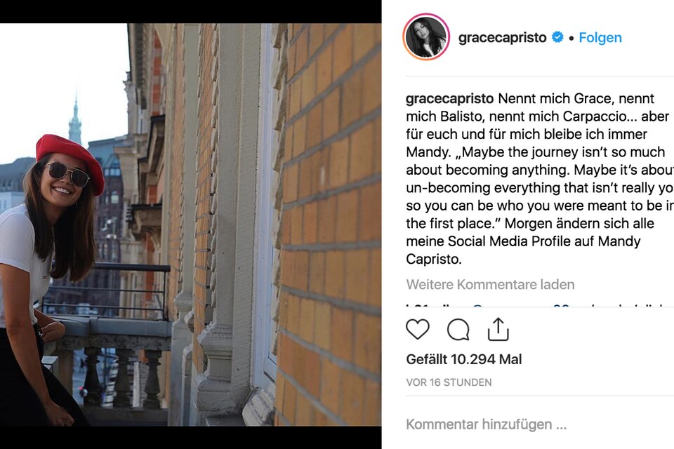Grace Capristo : "Aber für euch und mich bleibe ich immer Mandy" Grace Capristo : "Aber für euch und mich bleibe ich immer Mandy"