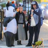 Na, die haben ja richtig gruselige Laune an Halloween. Naomi Watts und Liev Schreiber mit ihrem Sohn Sasha Schreiber auf dem zu einer Halloween-Party in New York. Lustiges Detail: Selbst der kleine Hund der Familie ist als Biene verkleidet. 