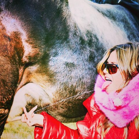 Die Milch macht's: Heidi Klum bei der Direkt-Verkostung in den Bergen.