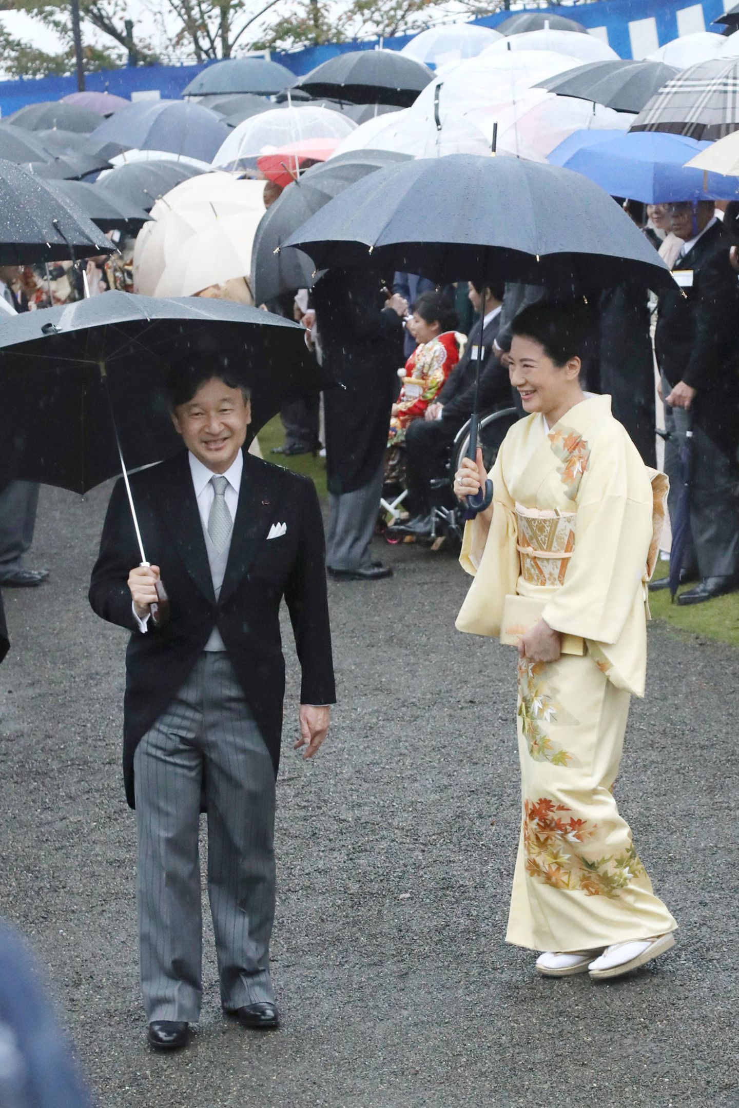 9. November 2018  Kronprinzessin Masako und Kronprinz Naruhito hingegen haben trotz Regenwetter beste Laune. 