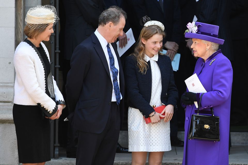 Serena und David Armstrong-Jones mit Tochter Margarita und der Queen im April 2017