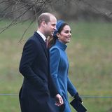 6. Januar 2019   Gut gelaunt machen sich Herzogin Catherine und Prinz William auf den Weg in die  Kirche St. Mary Magdalene in Sandringham. Dort findet der Gottesdienst zum Dreikönigstag statt.