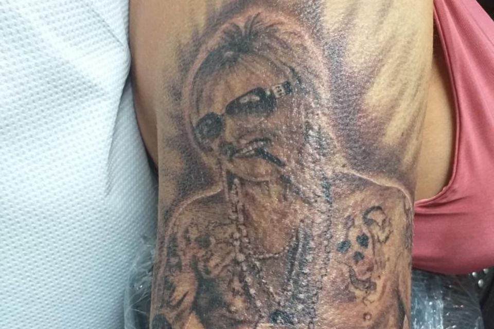 Bert Wollersheim: Bert Wollersheim als Tattoo auf dem Oberarm von Ehefrau Ginger Bert Wollersheim als Tattoo auf dem Oberarm von Ehefrau Ginger