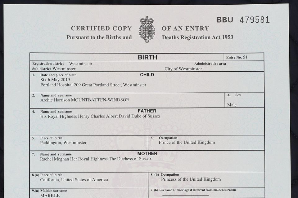 Die Geburtsurkunde von Archie Mountbatten-Windsor