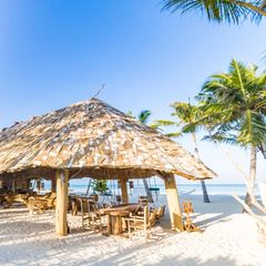 Paradies unter Palmen Auf zwei Etagen erwartet die Gäste des Soneva Jani Resorts ein à-la-Carte-Restaurant inklusive Bar mit Traumblick. Verschiedenste Krabbensorten werden frisch zubereitet und begeistern die ganze Familie. "The Crab Shack" im Soneva Jani, Malediven