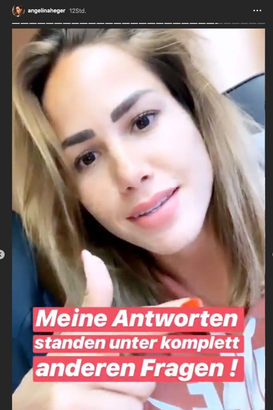 Angelina Heger erklärt den Fauxpas in ihrer Instagram-Story