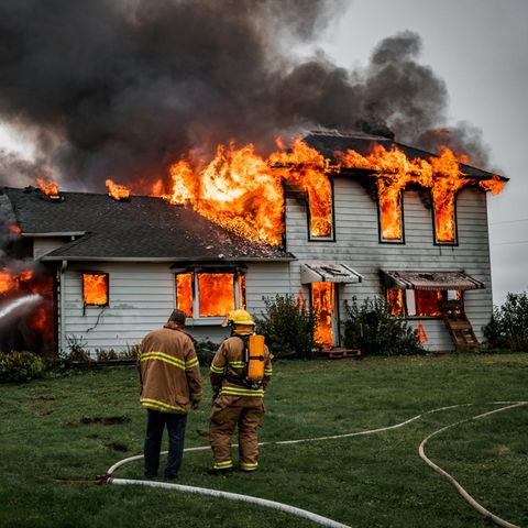 Feuerwehrmänner bekämpfen einen Wohnhausbrand