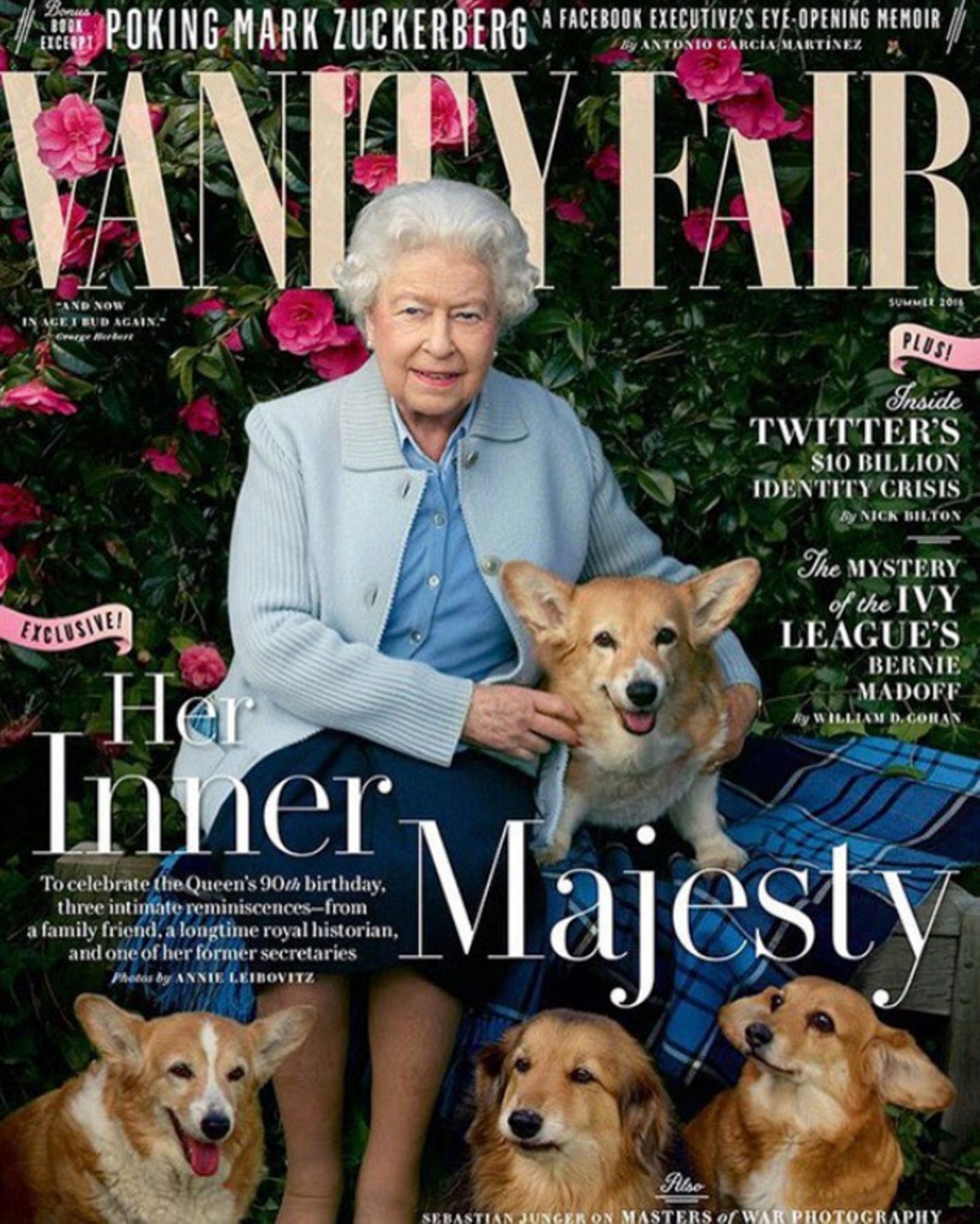 2016: Zusammen mit ihren Corgis ließ sich die Queen für das Hochglanz-Magazin "Vanity Fair" ablichten. 