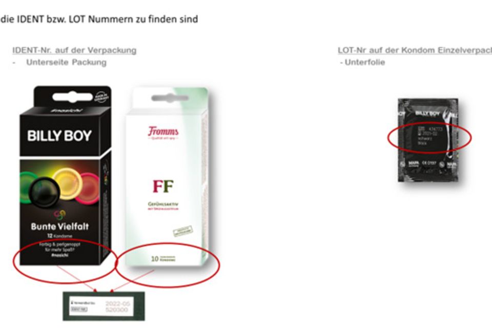 Produktrückruf: Hier finden Sie die IDENT- und LOT-Nummer Hier finden Sie die IDENT- und LOT-Nummer