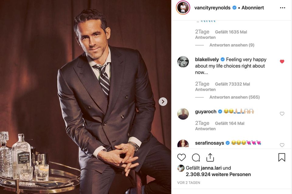 Ryan Reynolds bekommt für dieses Post einen süßen Kommentar von seiner Frau Blake Lively.