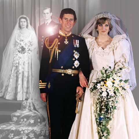 Prinzessin Elizabeth und Philip, Herzog von Edingburgh, Prinz Charles mit Prinzessin Diana